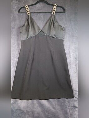 Gianni Bini Black Slip Dress with Gold Chain Accents